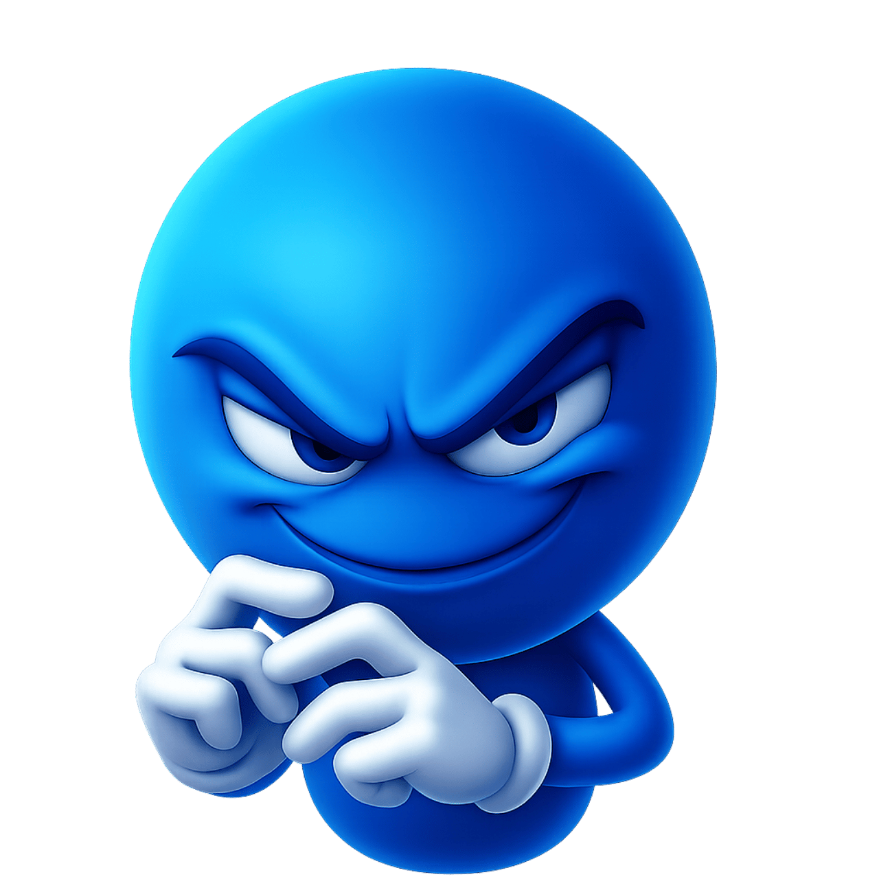 Devious Blue Emoji Plotting Mischievous Plan